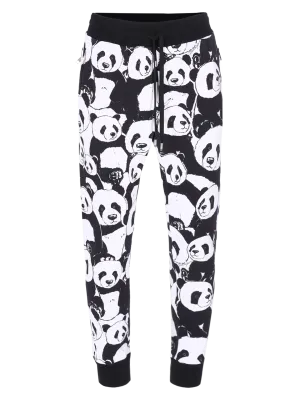 panda-print zip-pocket joggers